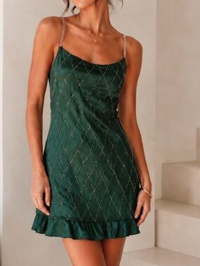 Esley Emerald 100% Silk Beaded Dress